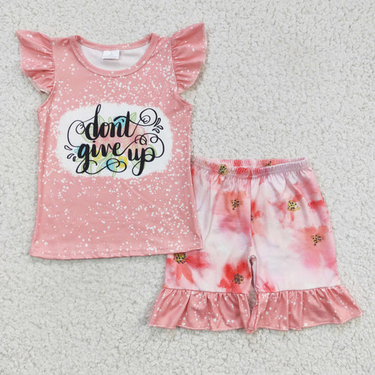 C0-3 girls summer flying sleeve and short pants DONT GIVE UP print milk silk