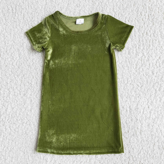 Green Short Sleeve Velvet Skirt