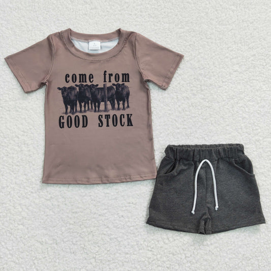 BSSO0193 Boys come from cattle short sleeve gray shorts suit