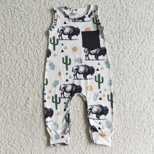 SR0071  Newborn baby clothes cow print baby romper  no moq sleeveless long pants