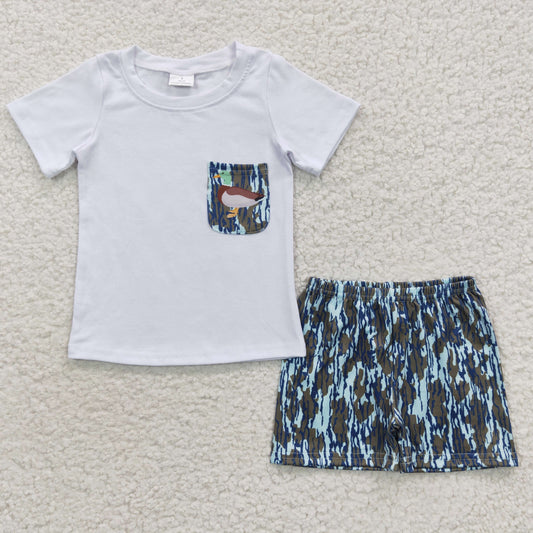 BSSO0205 Boys Water Ripple Duck White Short Sleeve Shorts Set