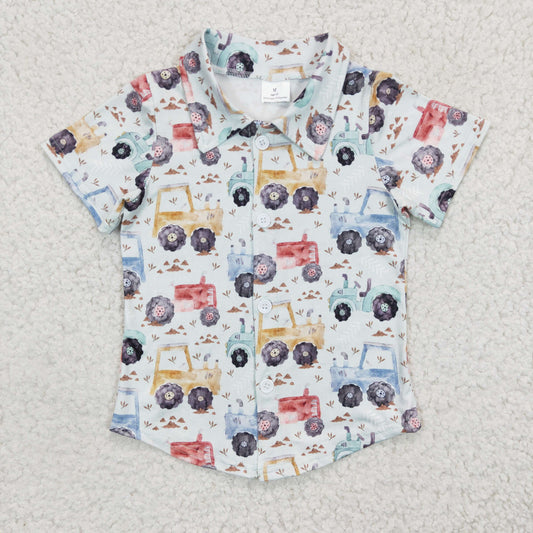 BT0137 boys Polo shirt short sleeve top engineering vehicle print summer clothibg milk silk