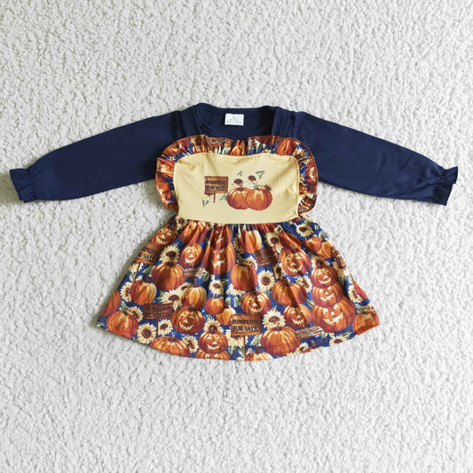 GLD0031 baby clothing long sleeve pumpkin print Halloween kids dresses for girls milk silk