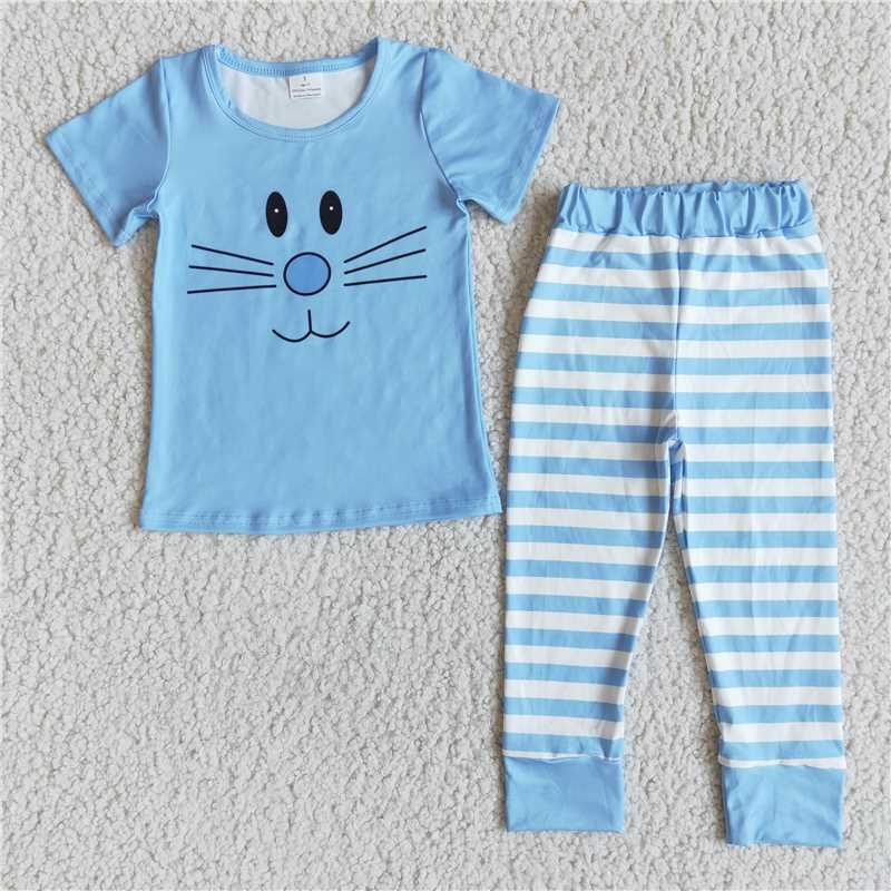 D7-5 BOYS BLUE easter face  pajamas outfits