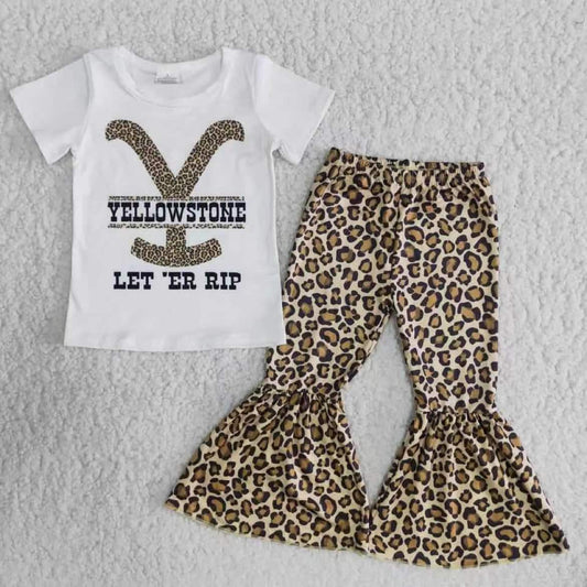 white rip letter print leopard pants set