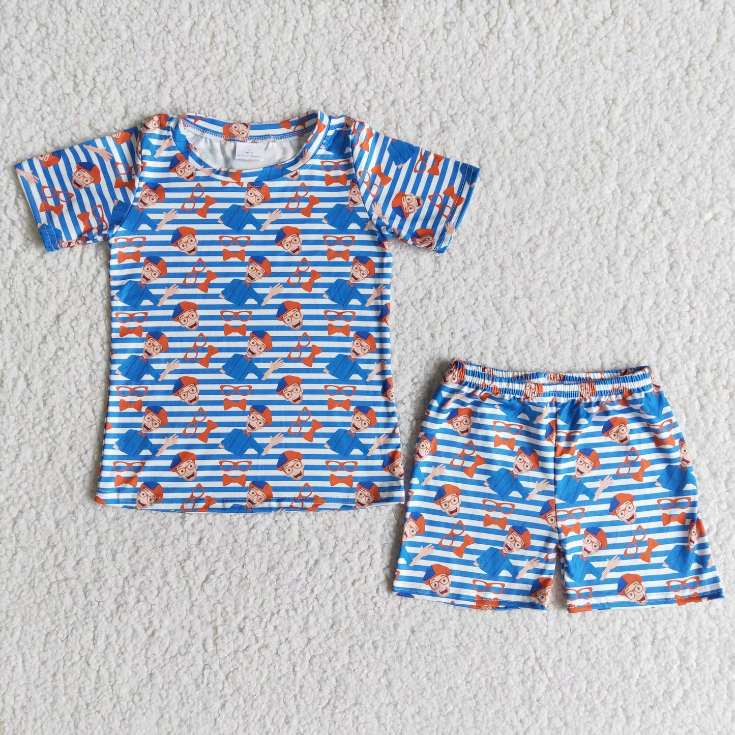 E12-13 blippi boys striped short sleeve shorts set