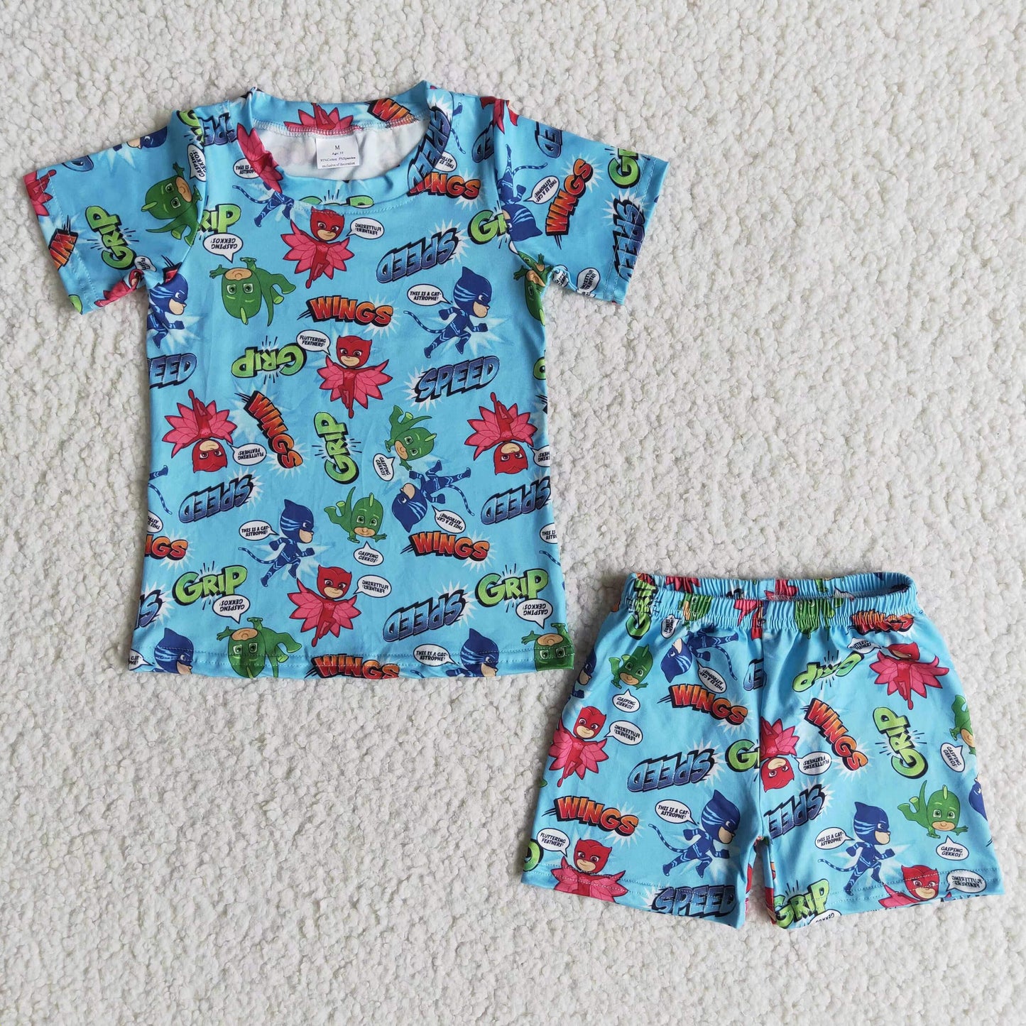 E12-5 GRIP Boys Cartoon Blue Fly Sleeve Shorts Set