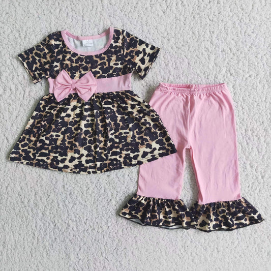 E3-2 Pink bow leopard skirt pink pants