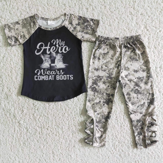boys short sleeve with long pants boots print