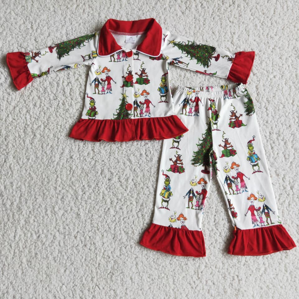 6 A11-29 2pcs Christmas tree match pjs girl's outfits