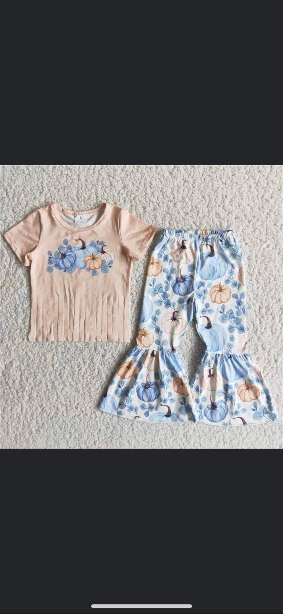 C10-9  kids clothing short sleeve top with pants girl set