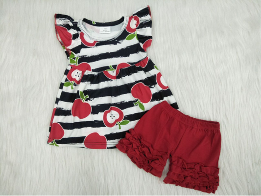 Girls red apple stripe suit