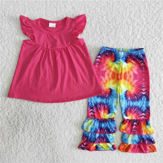 rose red top tie dye legging pants set