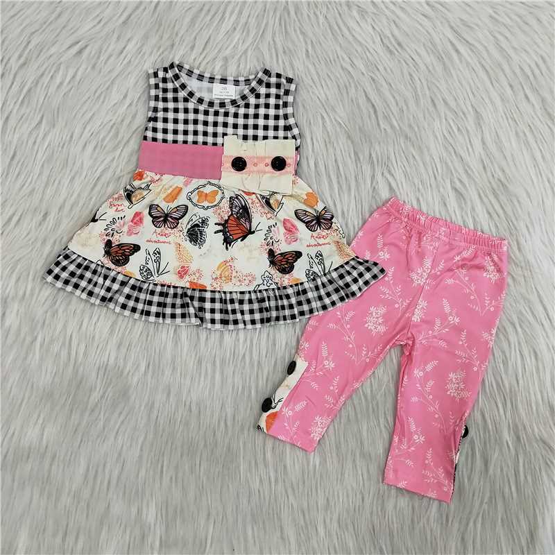 butterfly dress top leaves pattern long pants set