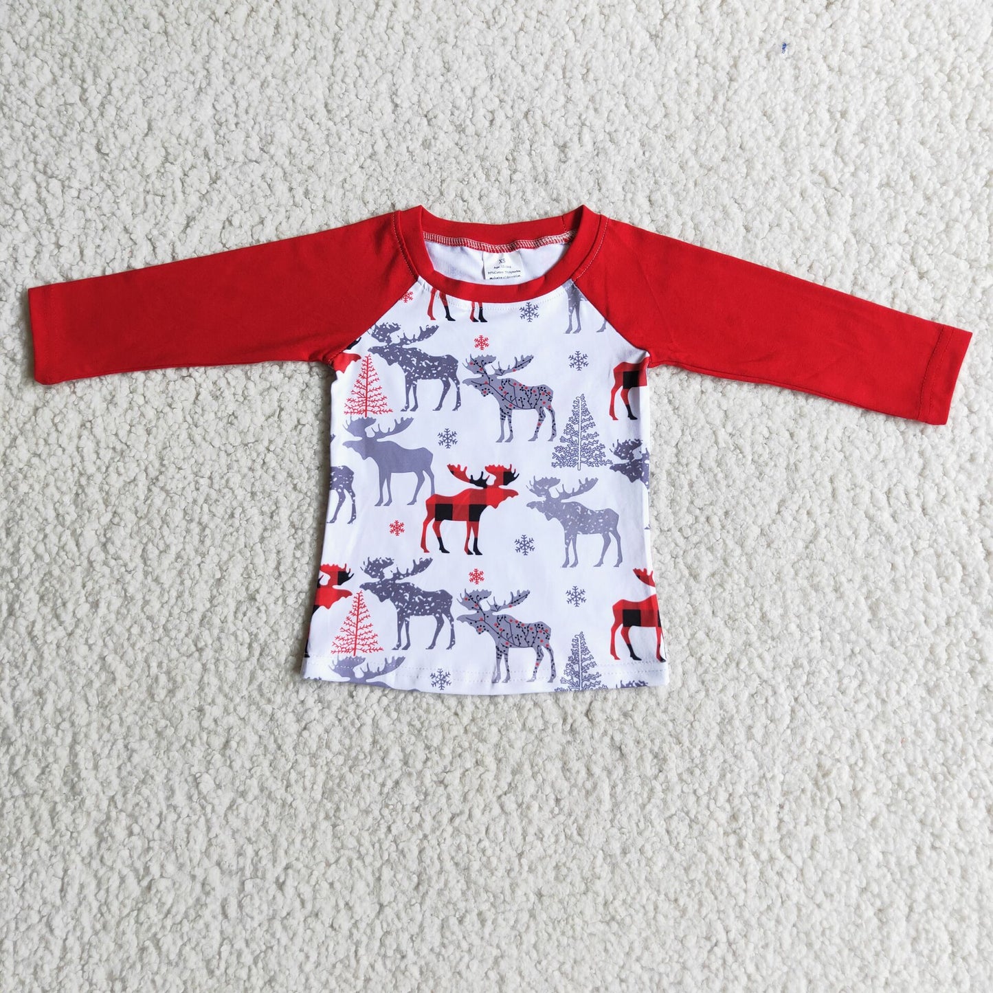 deer design red raglan long sleeve top