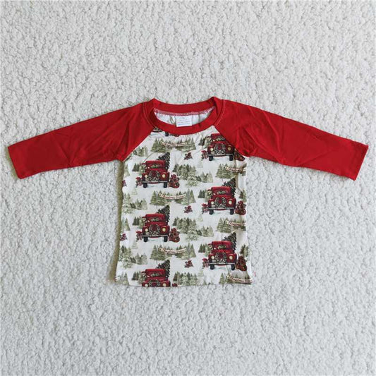 cars and trees design red raglan long sleeve top