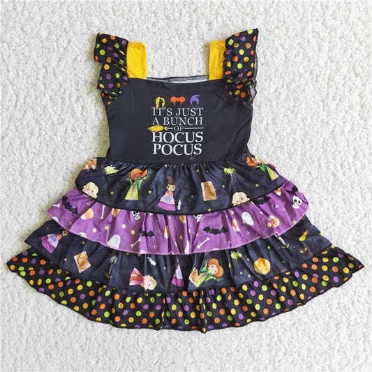 C3-23 baby girls Halloween dress over knee cartoon print clothes flying sleeve