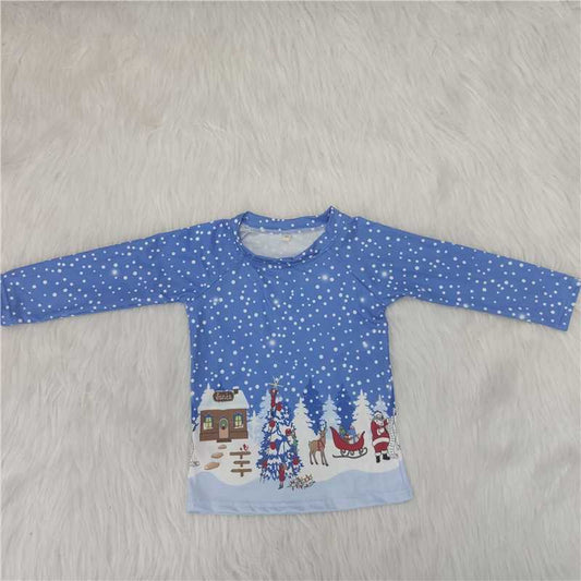 Christmas snow blue raglan long sleeve top