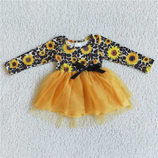 rts no moq 6 A29-27 1pcs yellow sunflower girl's dress