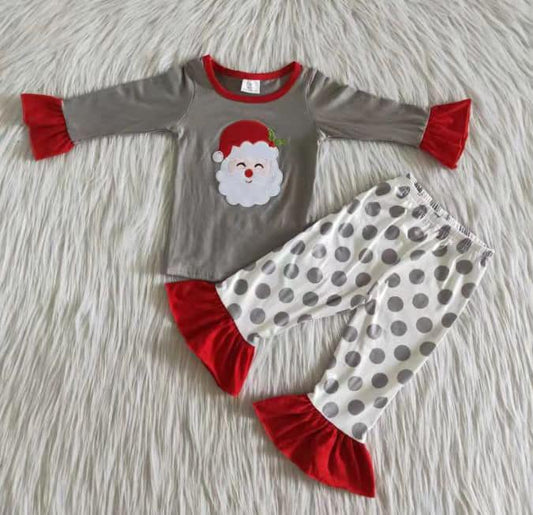 Red Hat Santa Claus Grey Long Sleeve Polka Dot Pants Suit