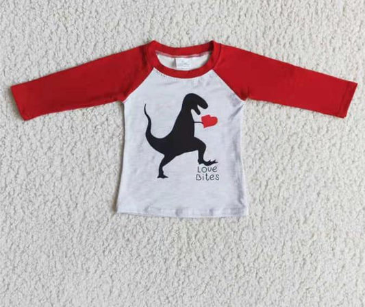 Valentine's Day Dinosaur Red Long Sleeve Top