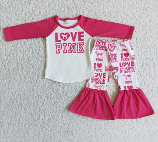 love plnk Valentine's Day Pink Straight Long Sleeve Pants Set