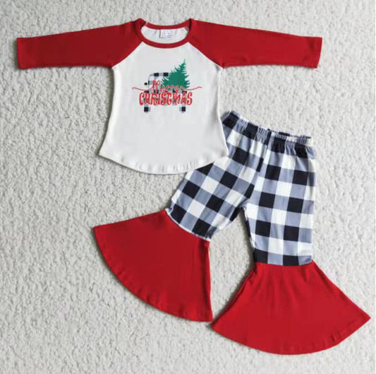 CHRISTMAS Green Christmas Tree Red Long Sleeve Plaid Pants Set