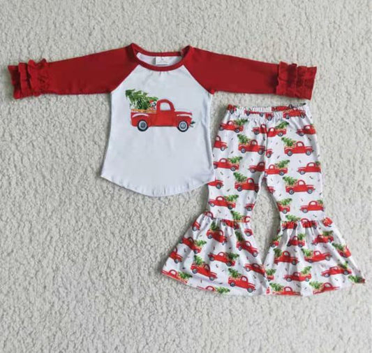 Christmas Red Car Flare Pants Boutique Set