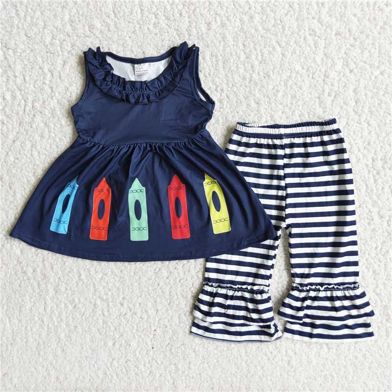 school navy color with ruffle pants outfits