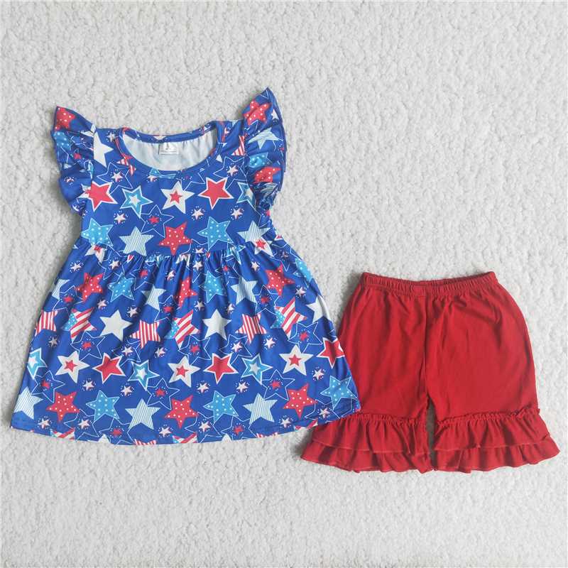 Girls national Day star blue clothes red pants outfit