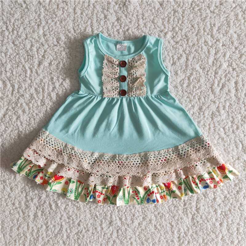 sleeveless dress lace flowers print