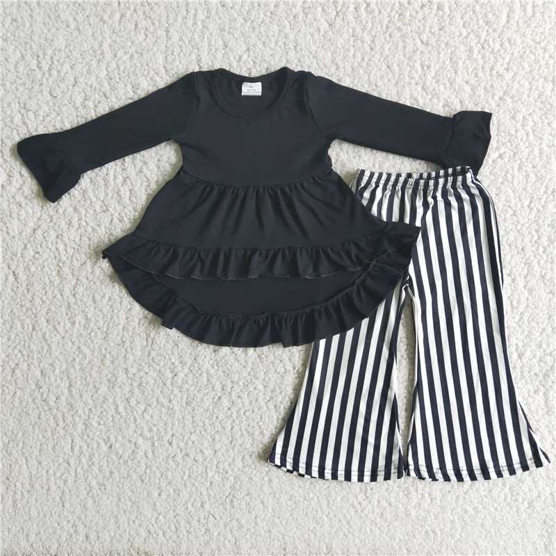 black dress top striped pants girl set