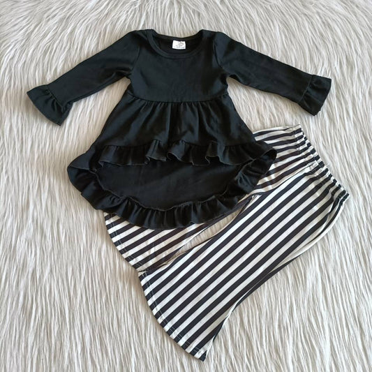 black dress top striped long sleeve pants top