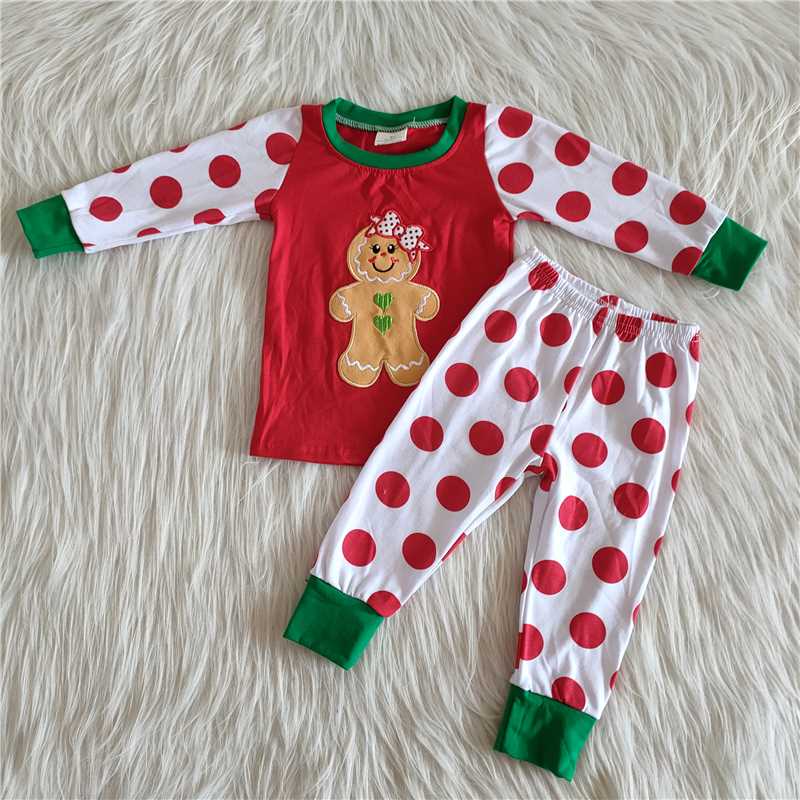 Christmas embroidery gingerbread long sleeve pants set