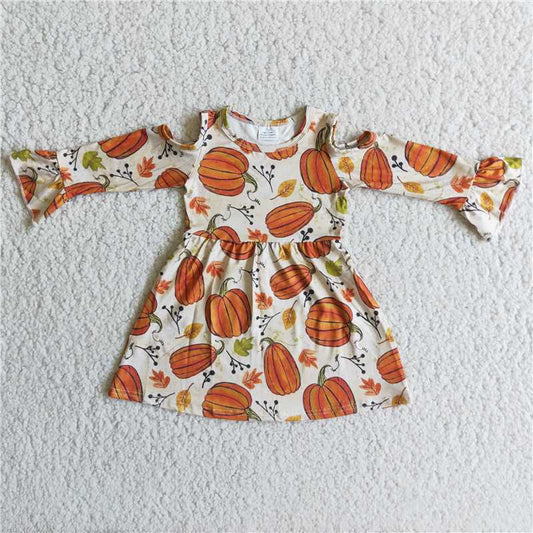 6 A12-2 Pumpkin off-the-shoulder lace long-sleeve dress