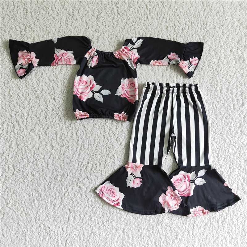 6 A29-2 girls outfit long sleeve and long pants flower print