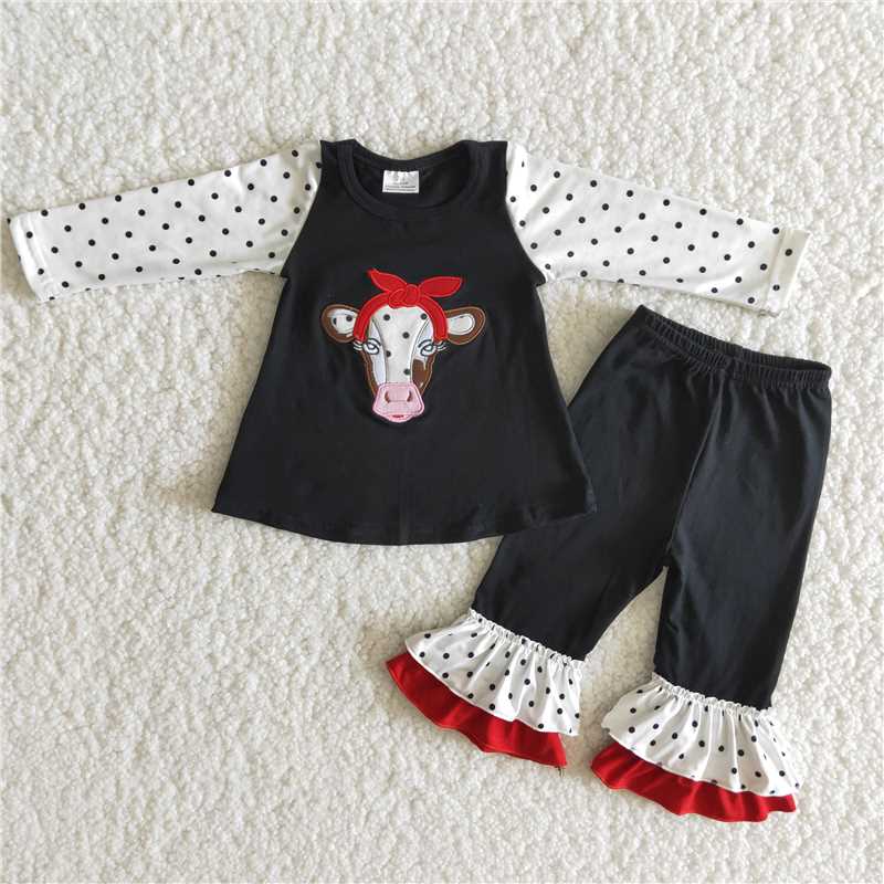 embroidery heifer polka dots print pant set