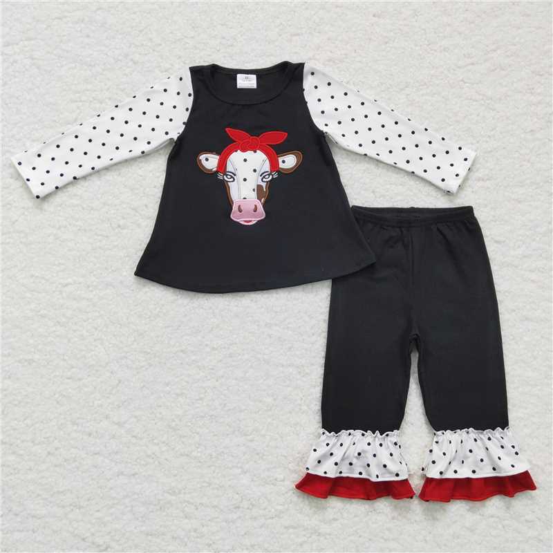 RTS NO MOQ（In Stock) 6 A13-26 Girls Outfit Cow Print Trousers Boutique Set