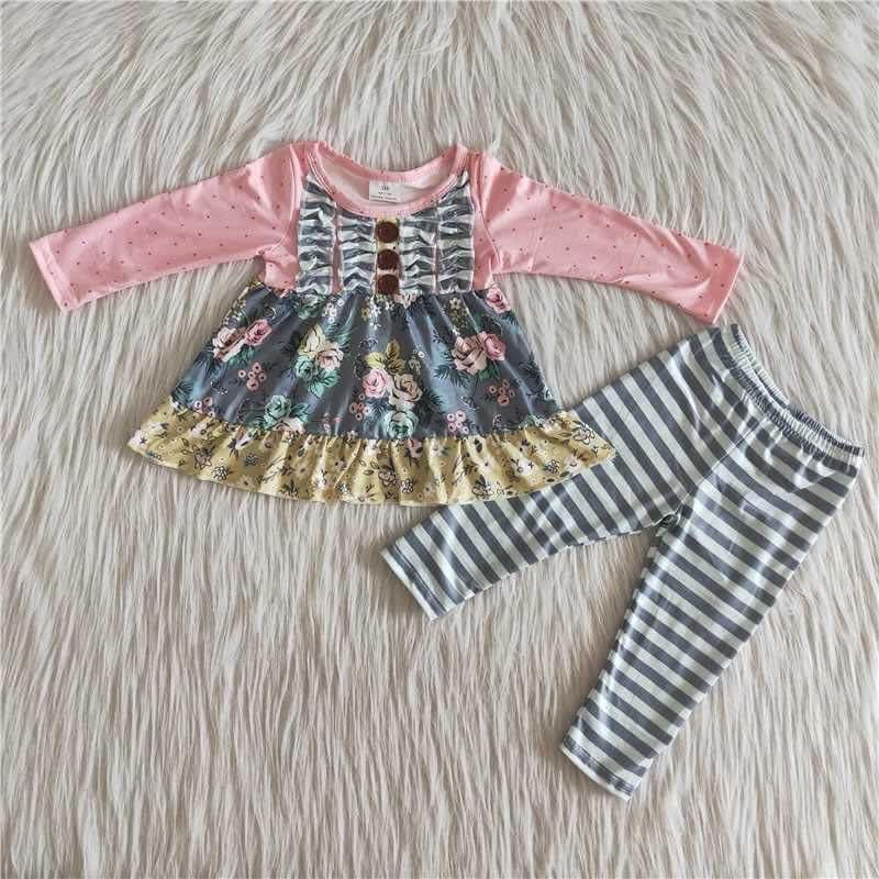 flowers outfits with botton stripe  color fall colot