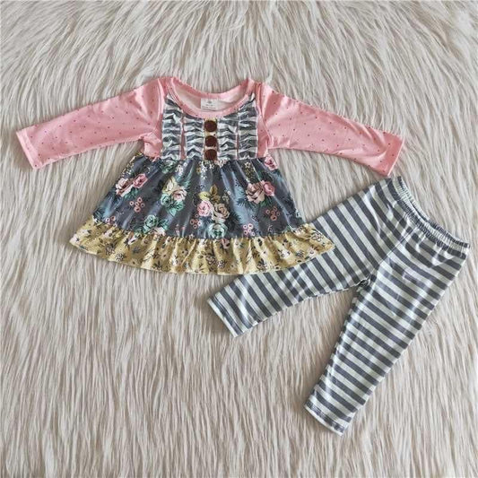 flowers outfits with botton stripe  color fall colot