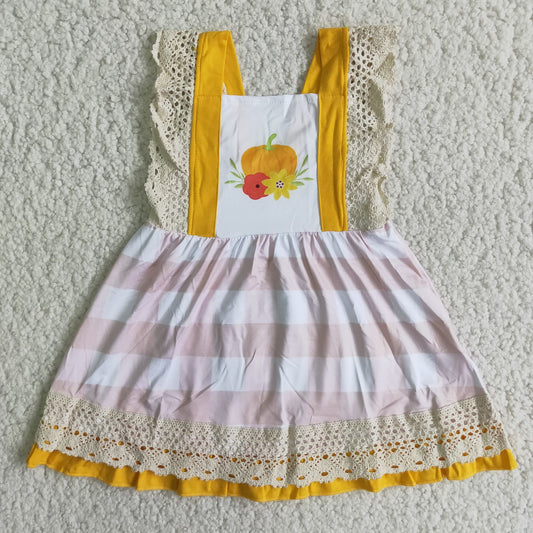 C9-12 Yellow Pumpkin Vest Lace Strap Dress