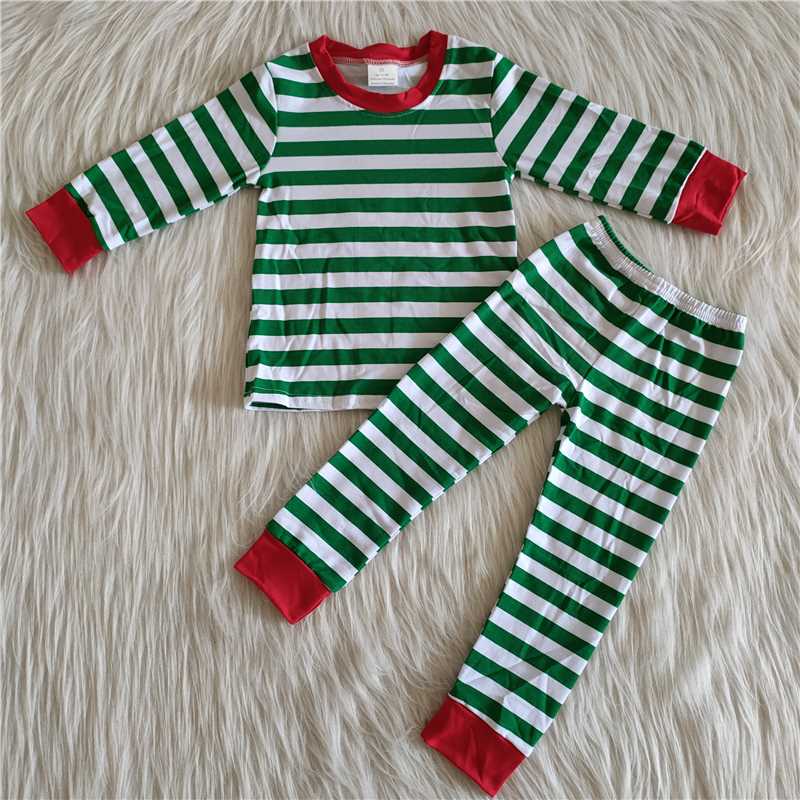 Green stripes boys outfits pajamas