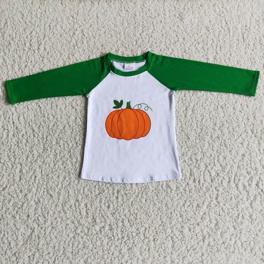 pumpkin design green raglan long sleeve top