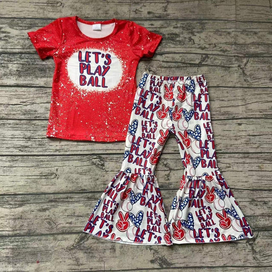 letter red top and long  bell  pants outfits