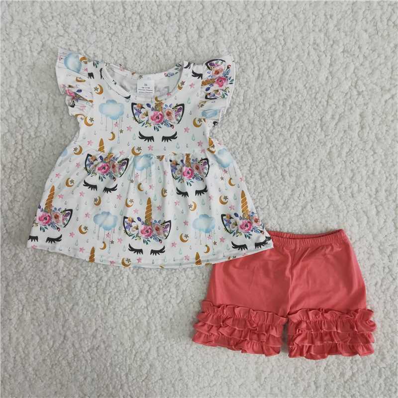 Girls unicorn red pants suit