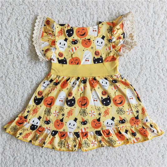 B10-9 Small Pumpkin Yellow Lace Dress
