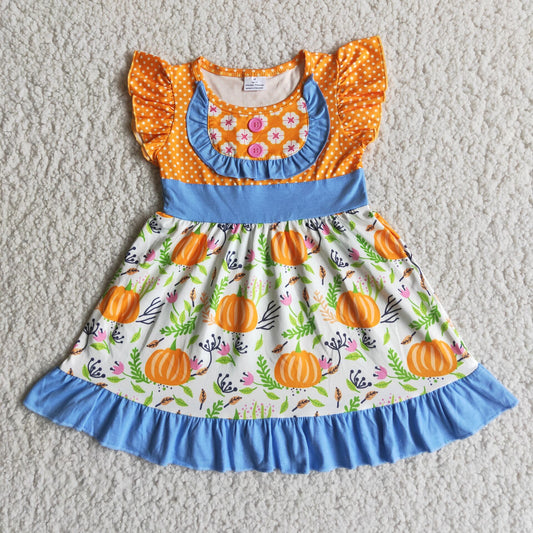 D4-13 Pumpkin Plant Buckle Fly Sleeve Dress