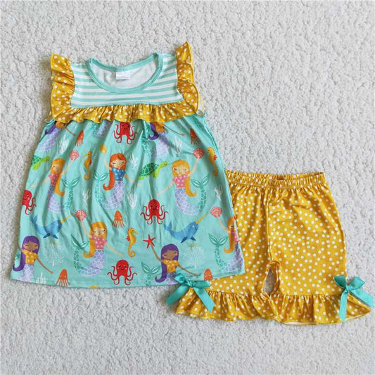 Girls The Little Mermaid Lace Sleeve Shorts Suit