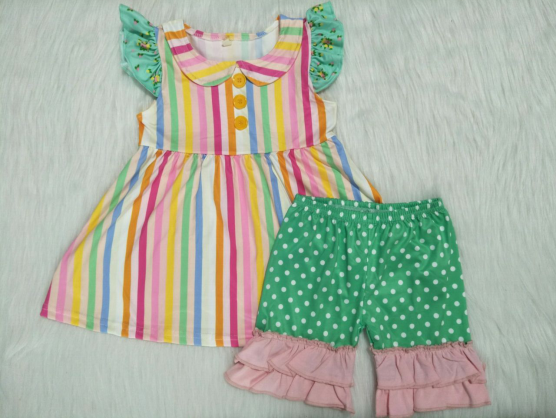 Girls colorful striped green pants suit