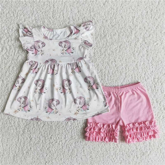 Girls White Horse Little Flying Sleeve Suit